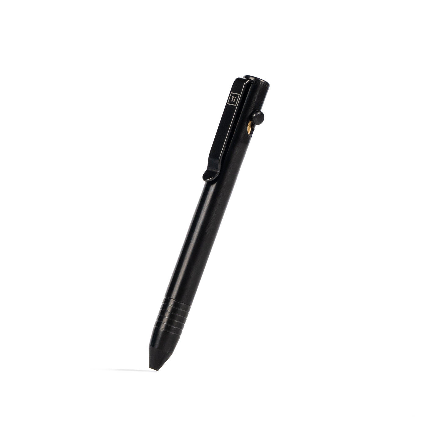 Black EDC bolt action pen by Big Idea Design LLC with sleek metal body and clip