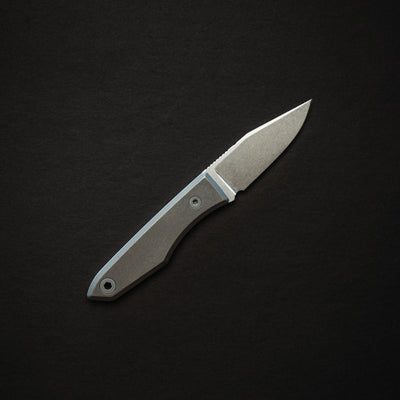 BIG IDEA DESIGN LLC titanium fixed blade knife with stonewashed drop point blade and minimalist titanium handle