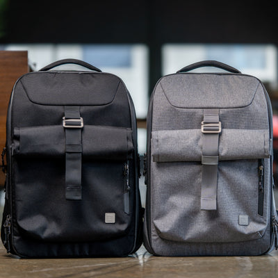 Big Idea Design LLC everyday carry backpack in black and gray with front buckle and side pockets
