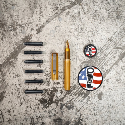USA made EDC pen by BIGiDESIGN-USA gold fountain pen with ink cartridges and patriotic patches