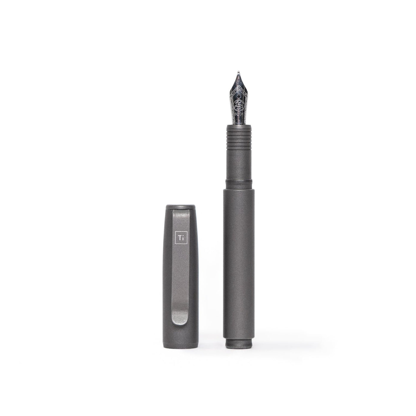 Big Idea Design LLC sleek black fountain pen for EDC enthusiasts with cap beside the pen