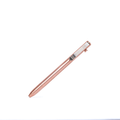 Big Idea Design LLC rose gold titanium bolt action pen with metal clip and sleek design