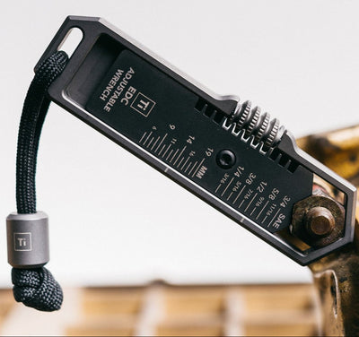 BIG IDEA DESIGN LLC titanium EDC wrench with multiple size markings and durable black finish