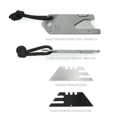 BIG IDEA DESIGN LLC Titanium Pocket Tool EDC with solid titanium body and black paracord loop