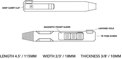Big Idea Design LLC titanium pry bar tool with magnetic fidget slider and deep carry clip
