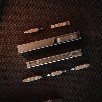 Big Idea Design LLC titanium screwdriver set with multiple interchangeable bits and sleek metal case
